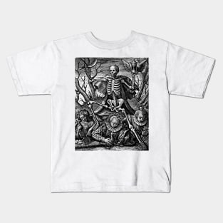 Death tramples on three female allegorical figures representing sensual pleasures - Hieronymus Wierix Kids T-Shirt